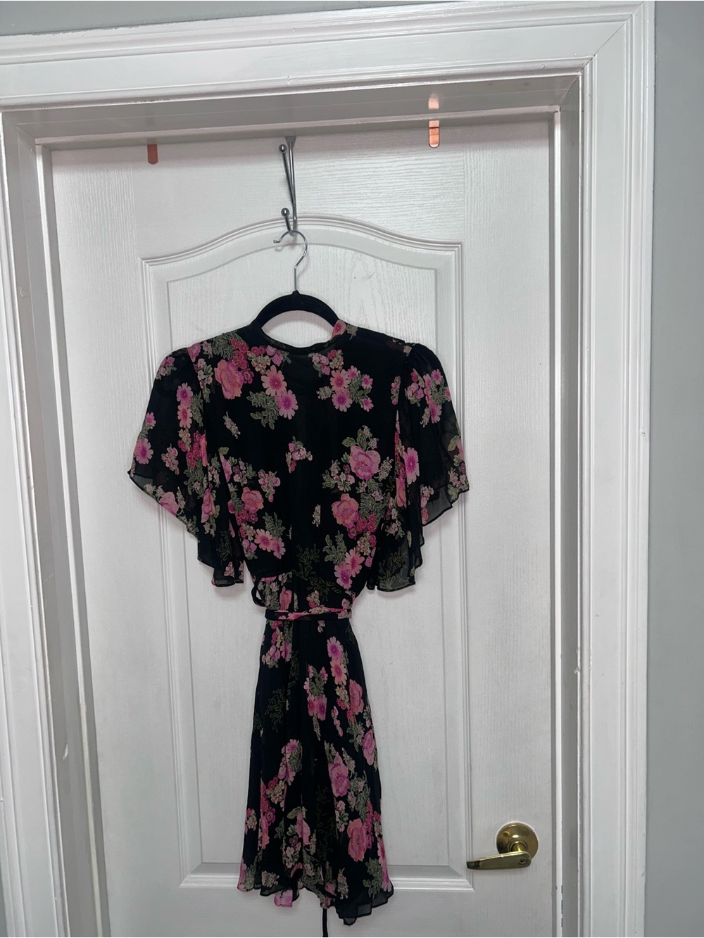 Zara Black Mini Dress with Pink Floral Print